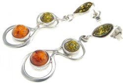 Срібні сережки з бурштиновими вставками «Хвиля»