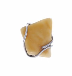 Розімкнута каблучка з бурштином