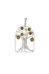 Кулон из янтаря с серебром «Древо жизни»