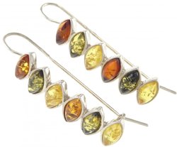 Серьги из серебра и янтаря «Цветная дорожка»