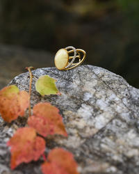 Silver ring with amber and cubic zirconia "Linda"