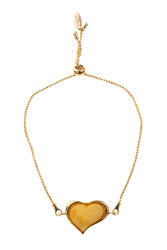 Серебряный браслет с позолотой и янтарем «Сердце»