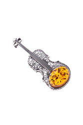Silver brooch with amber “Violin”