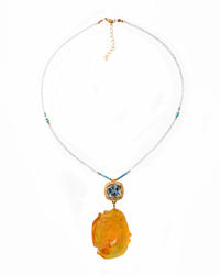 Silver necklace with amber, topaz, turquoise and quartz "Rose"