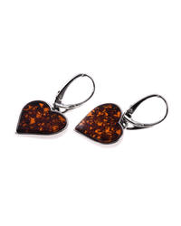 Silver earrings with amber "Hearts"