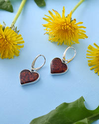Silver earrings with amber "Hearts"