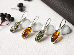 Silver earrings with amber cabochons “Emma”