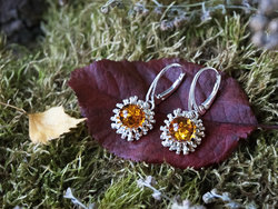 Silver earrings with amber “Dawn”