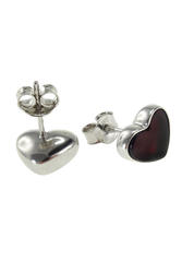 Серьги-пусеты с родированного серебра с янтарем в оправе «Сердца»