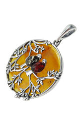 Pendant with amber in silver “Lovebirds”