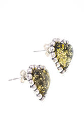 Stud earrings with amber and silver “Hearts”