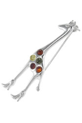 Серебряная брошь с разноцветным янтарем «Жираф»