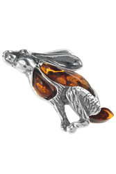 Pendant made of blackened silver with amber stones “Bunny”