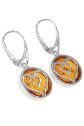 Silver earrings with amber “Hearts”