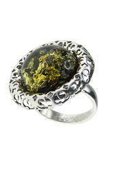 Серебряное кольцо с янтарным кабошоном «Саманта»
