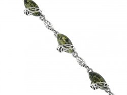 Браслет из ажурного серебра с зеленым янтарем «Дина»