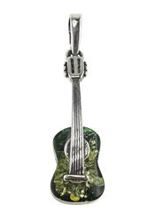 Серебряный кулон с янтарем «Гитара»
