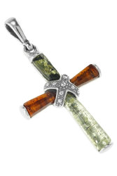 Silver cross with amber inserts