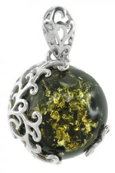 Кулон с камнем янтаря в серебряной оправе «Кружево»