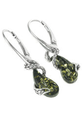 Earrings with blackened silver and amber “Snakes”