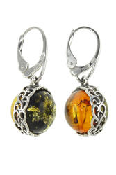 Earrings with amber and silver “Twinkling stars”