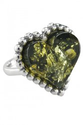 Серебряное кольцо с янтарем «Сердце»