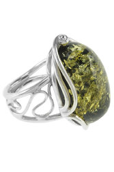 Кольцо с зеленым янтарем в серебре «Клара»