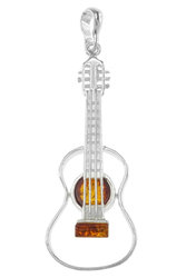 Срібний кулон з бурштином «Гітара»
