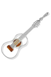Silver pendant with amber “Guitar”