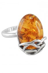 Срібний візерунчастий перстень з бурштином «Хвиля»