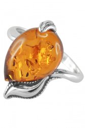 Серебряное кольцо с камнем янтаря «Роса на листве»