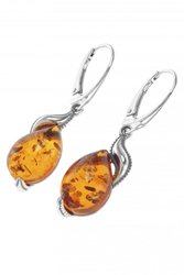 Earrings with amber stones “Dew on the leaves”