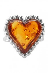 Silver ring with amber stone “Heart”