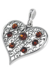Срібний кулон з бурштиновими камінчиками «Серце»