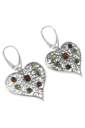 Earrings made of silver and amber “Hearts”