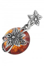 Кулон с янтарем и серебром «Солнечный цветок»