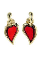 Серебряные серьги-пусеты с янтарем «Любящие сердца»