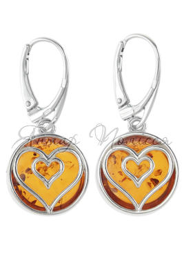 Серебряные серьги с янтарем «Сердца»