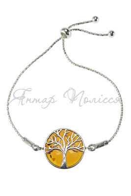Серебряный браслет с янтарем «Древо жизни»
