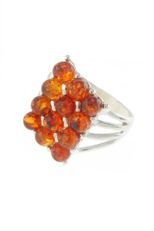 Авторське кільце з бурштиновими кабошонами коньячного відтінку