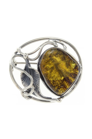 Брошка з срібла з каменем бурштину