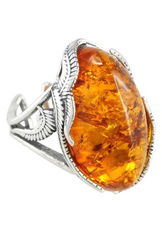 Перстень зі срібла з бурштиновим каменем «Ніколет»