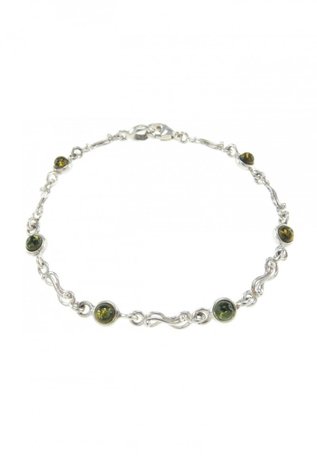 Браслет-ланцюжок з бурштиновими кабошонами зеленуватого відтінку
