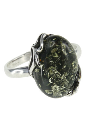 Кольцо с янтарем в оправе из черненого серебра «Азалия»