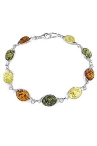Серебряный браслет с разноцветным янтарем «Нора»