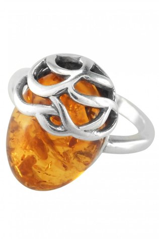 Срібний візерунчастий перстень з бурштином «Хвиля»