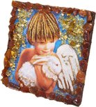 Сувенірний магніт «Хлопчик-янголятко з білим кроликом»