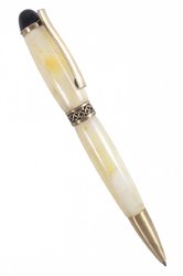 Кулькова бурштинова ручка з позолоченою фурнітурою «Трель»
