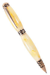 Бурштинова кулькова ручка з фурнітурою «Листя»