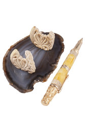 Бурштинова ручка на агатовій підставці «Естет»